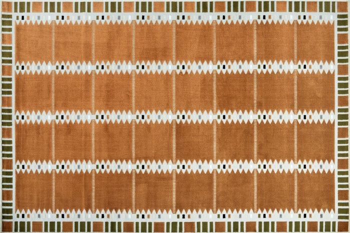 Tapis terracotta à motifs géométriques verts et beige 160 x 230 cm SAHEL
